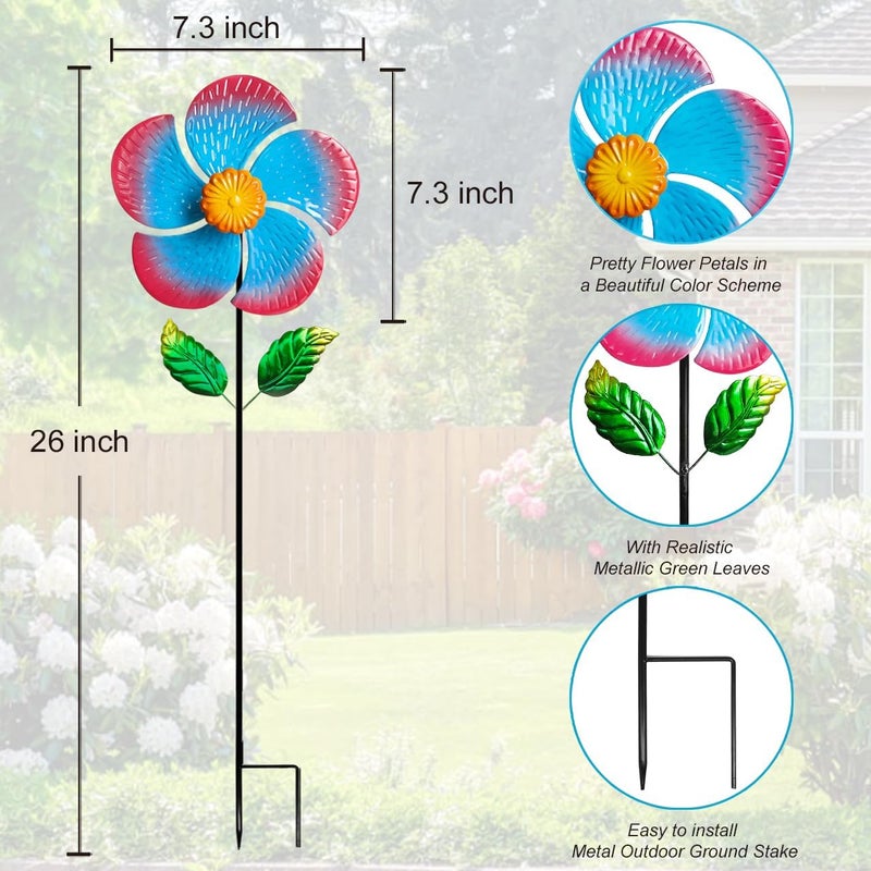 Senflame ​Garden Wind Spinners & ​Metal Wind Sculptures - ​Outdoor Windmill Decor with Vibrant Red & Blue, ​Yard Art for Patio Lawn Garden Ornament, Dynamic ​Wind Spinner Sculpture for Landscape Decor - Image 3